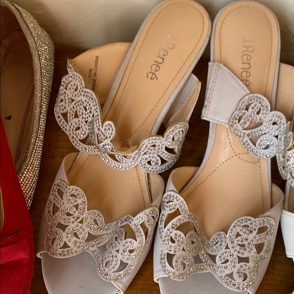 J.Renee Silver Heels with Intricate Design